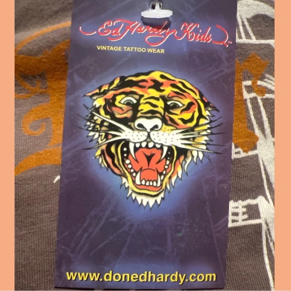 NEW Ed Hardy Kids Brown Long Sleeve Layered Look Bulldog‎ Ship Graphic Shirt  8